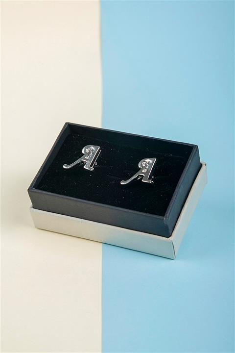 BAYEFENDİ Harfli Gümüş Renk Kol Düğmesi A Harfi