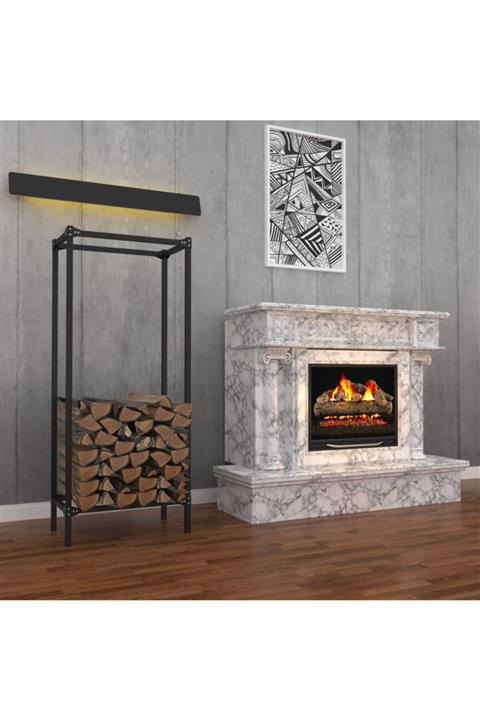 Metlino 120x50x30 Metal Dekoratif Siyah Şömine Yanı Odunluk