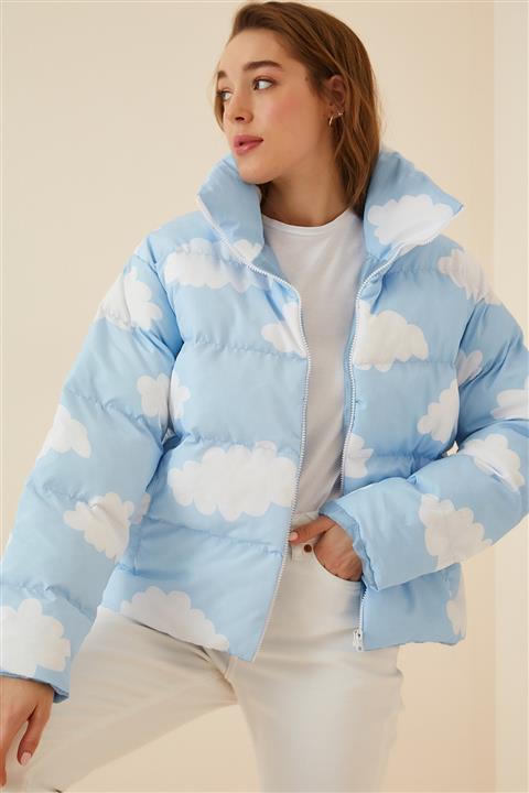 Happiness İst. Kadın Gök Mavi Kapüşonlu Oversize Şişme Mont DP00138