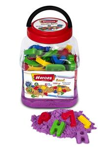 HEROES Pet Kutulu Mor 1000 gr 43 Parça Harf Rakam Kinetik Kum Kalıplı Renkli Kinetik Oyun Kumu