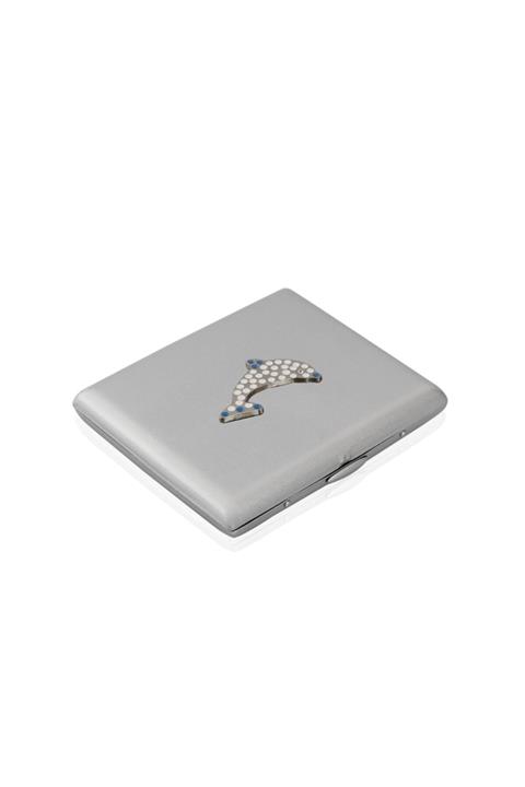 zekupp Gümüş Gri Yunus Temalı Metal Sigara Tabakası