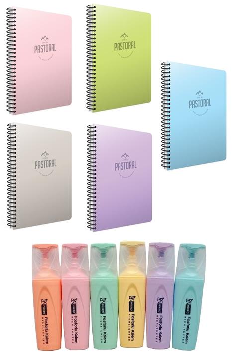 Gıpta Pastel Renk Kareli Defter Seti & Mikro Pastel Işaretleme Kalemi Seti