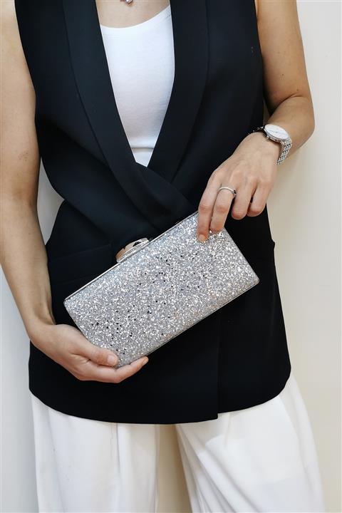 NAZART Kadın Gümüş Pullu Abiye Çantası