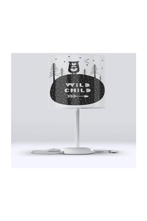 Else Halı Else Orman Ayılı Kumaş Başlıklı Modern Çocuk Odası Abajur