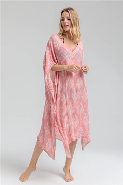 Begonville Rio Muslin V Yaka Plaj Ve Günlük Panço/elbise - Koza Pembe