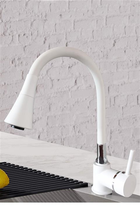 HMS Beyaz Esnek Kubarlı Çift Fonksiyonlu Mutfak Evye Batarya