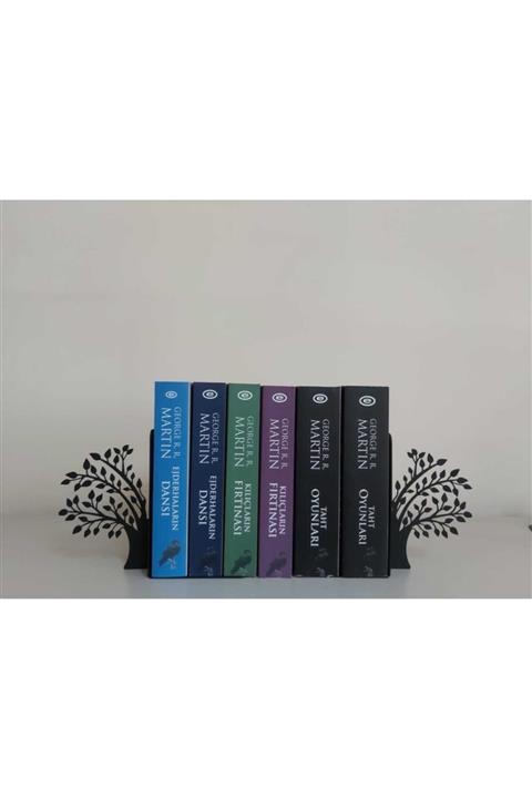 ByNemaDesign Ağaç Desenli Kitap Desteği Ev ve Ofis Dekoratif Kitap Tutucu 2'li Set