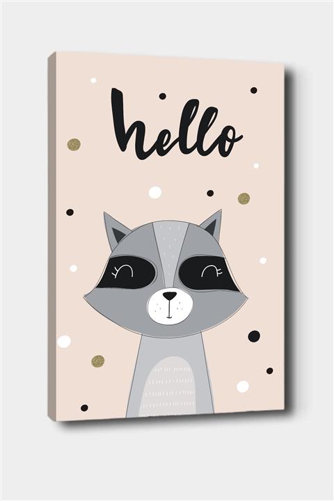 Else Halı Else Pembe Sevimli Rakun Iskandinav Desenli Dekoratif Çocuk Bebek Odası Kanvas Tablo 50x70 Cm