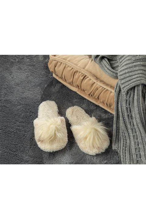 English Home Pompom Peluş Kadın Ev Terliği 37 Ekru