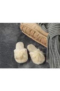 English Home Pompom Peluş Kadın Ev Terliği 37 Ekru