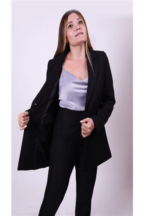 DDemir Siyah Tek Düğmeli Blazer Ceket