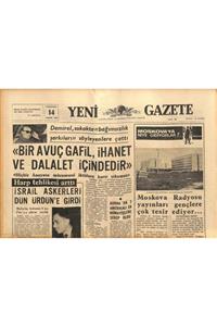 Gökçe Koleksiyon Yeni Gazete Gazetesi 14 Kasım 1966 - Israil Askerleri Dün Ürdün'e Girdi Gz90035