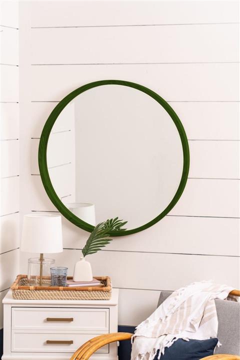 bluecape Doğal Ağaç Masif 60cm Yeşil Çerçeveli Antre Koridor Duvar Salon Banyo Ofis Çocuk Yatak Odası Ayna
