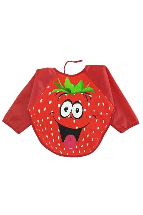 Malkoç Çilek Desenli Kollu Bebek Mama Önlüğü 6-24 Ay Arası Kullanım