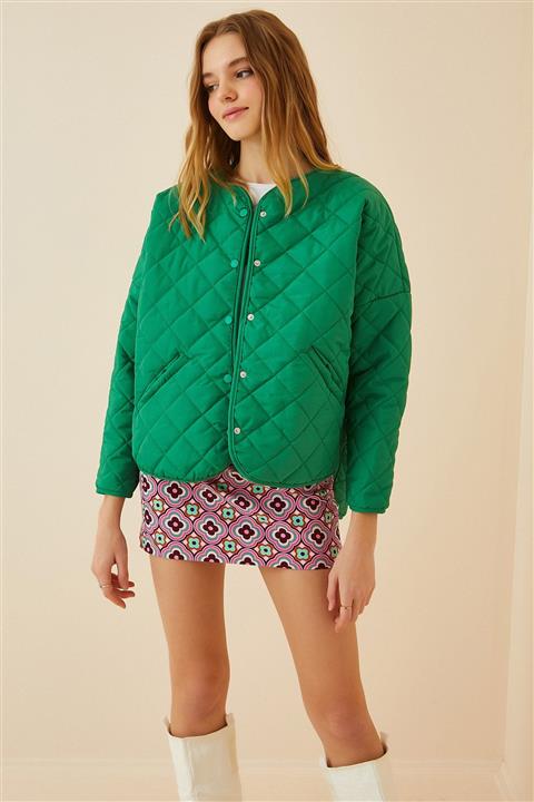 Happiness İst. Kadın Yeşil Oversize Kapitone Mont CL00017