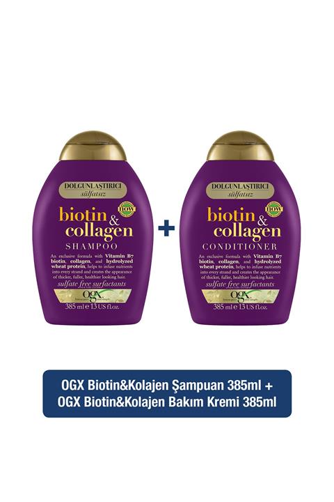 OGX Dolgunlaştırıcı Biotin&Kolajen Sülfatsız Şampuan 385ml + Bakım Kremi 385ml