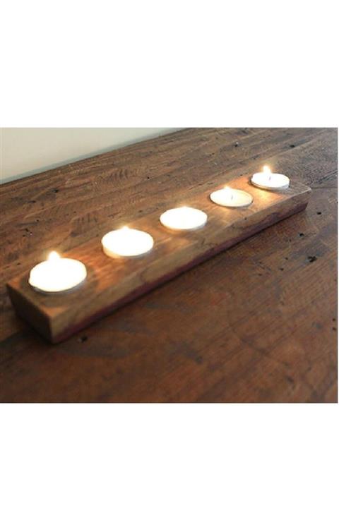 WorldWooden Ahşap Dekoratif Tasarım 5'li Mumluk