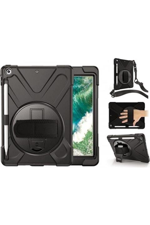 TEKNETSTORE Ipad 8. Nesil 10.2 Inç 2020 Tablet Kılıfı Kalemlikli Defender Askılı Tank Zırh Silikon Yüksek Koruma