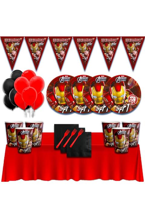 partykids Iron Man Demir Adam 32 Kişilik Doğum Günü Parti Süsleri Malzemeleri Seti