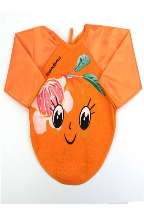 Turkuaz Bebe ve Çocuk Giyim Kids Buude Giydirilebilir Leke Tutmayan Mandalin Desenli Kollu Mama Önlüğü