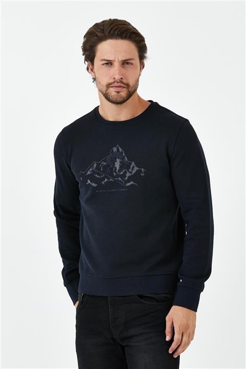 ENQUE Erkek Baskılı Bisiklet Yaka Sweat Lacivert