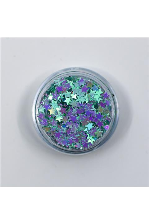 Glitter Jel Formlu Parlak Yüz Pulu - Blue Stars Face