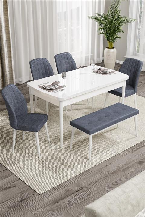 Canisa Concept Rio Serisi Bench'li Beyaz Mdf Mutfak Masa Takımı +4 Füme Sandalye