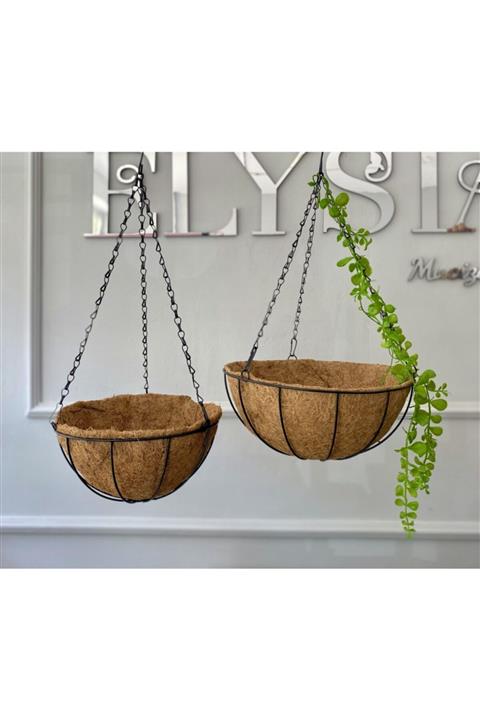 Elysian Coco Askılı 2lü Set Çiçeklik Doğal Hindistan Cevizi Lifi Balkon Bahçe Dekoratif Otantik Saksı
