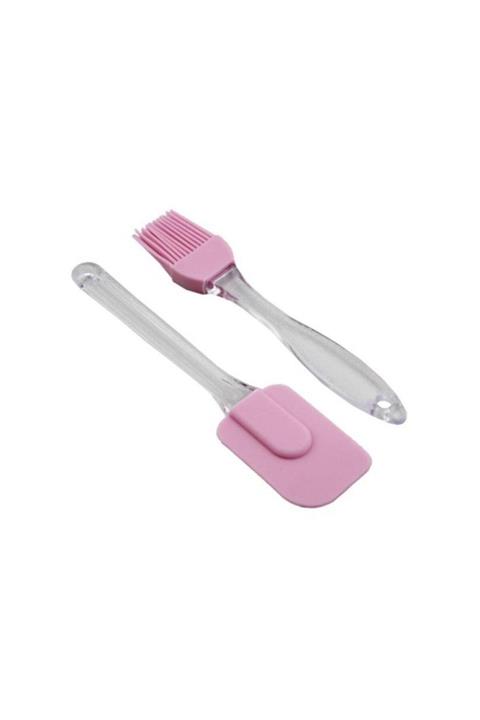 ALBETTO Silikon 2 Parça Fırça Spatula Mutfak Set Pembe 24cm