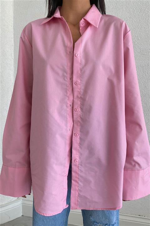 My love butik Kadın Pembe Poplin Salaş Gömlek