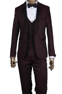 MASERTO Erkek Bordo Slim Fit Damatlık Kendinden Desenli