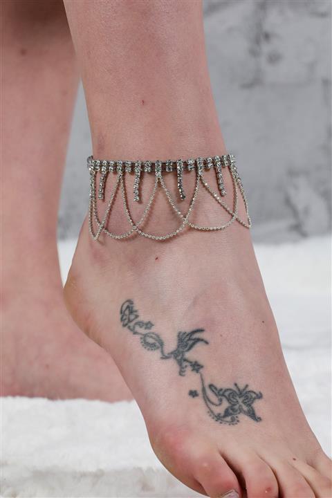 Gunbaz Kadın Taşlı Ve Zincirli Halhal Gümüş 001