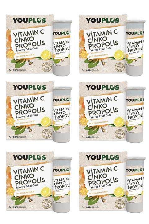 Youplus 6 Adet C Vitamini, Çinko, Propolis 20 Efervesan Tablet