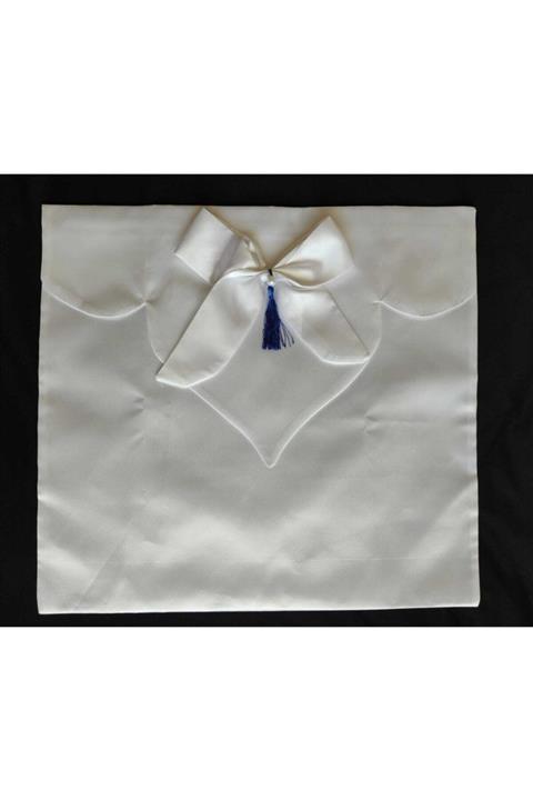AYDIN ÇEYİZ Beyaz Saten Fiyonklu Zarf Bohça Saks Mavi Püsküllü 50 X 45 cm Ebatlarında