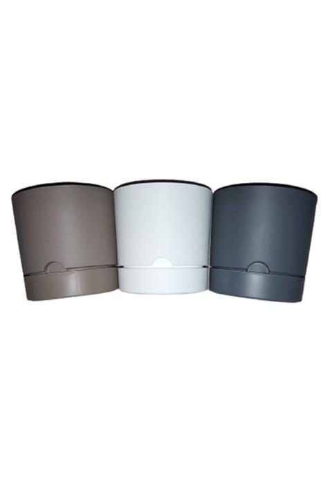 Poliwork Tahtakale Avm 15 Cm 1.8 L Begonya Saksı 3 Adet (beyaz,antrasit,kahverengi)
