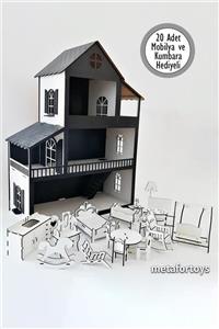 metafortoys 60 Cm Isimli Işıklı Ahşap Oyun Evi (SİYAH)