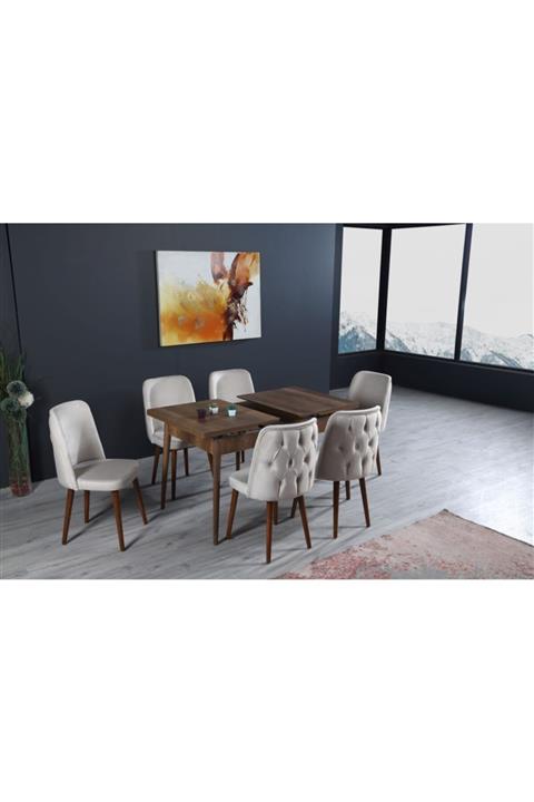 Ervo Venüs-dio Krem Salon Mutfak Yemek Masa Takımı 6 Sandalyeli