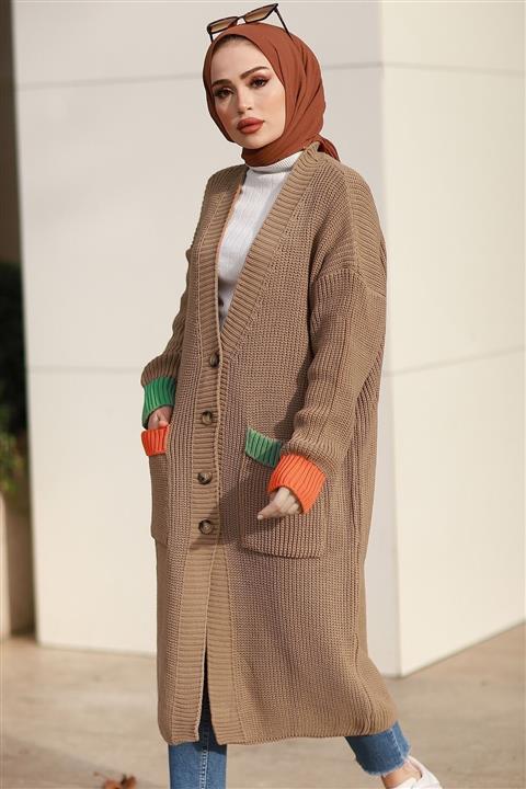 InStyle Düğmeli Salaş Hırka - Bej