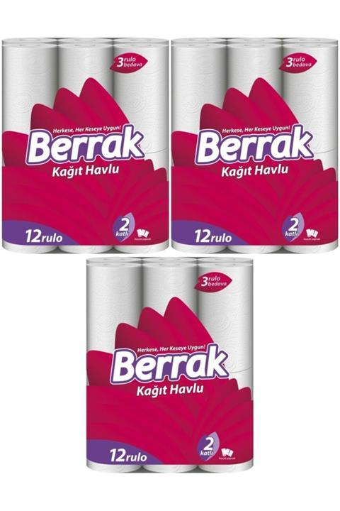 Berrak Kağıt Havlu 12 Rulo X 3 Adet (kokusuz)