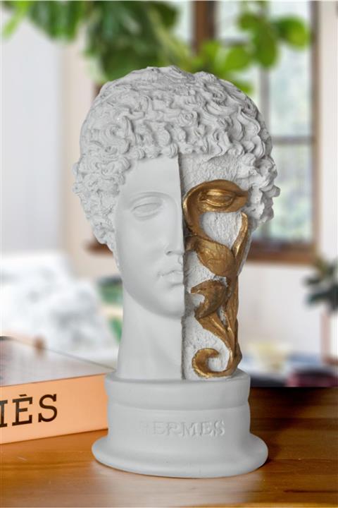 Ella's Design Studio Hermes Yapraklı Heykel Büst Beyaz Gold