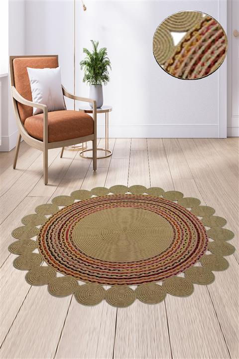 Else Halı Else Çizgiler Halka Dekoratif Yuvarlak El Örgü Doğal Hasır Halı Sisal Jüt Kilim Yolluk No417