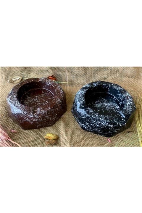 MY LEMON DESİGN Küllük Ikili Mermer Desen Siyah Ve Kahve