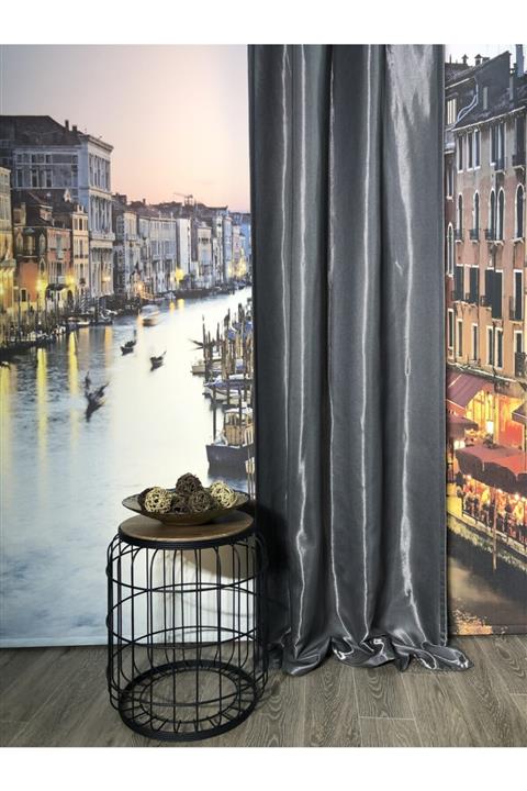 rendecioğlutekstil Antrasit Monoray Parlak Saten Fon Perde