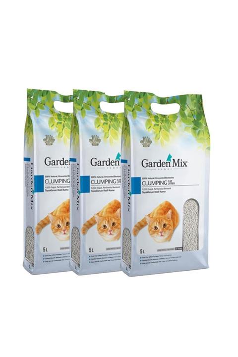 Gardenmix Bentonit Parfümsüz Kalın Taneli Kedi Kumu 5 Lt X 3 Paket