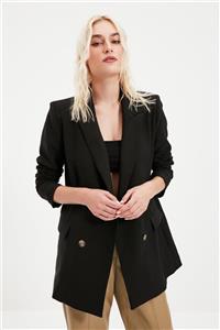 TRENDYOLMİLLA Siyah Düğmeli Oversize Kruvaze Blazer Ceket TWOAW21CE0145