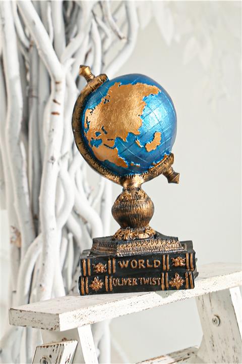 Ella's Design Studio Dekoratif Dünya Metalik Mavi Biblo