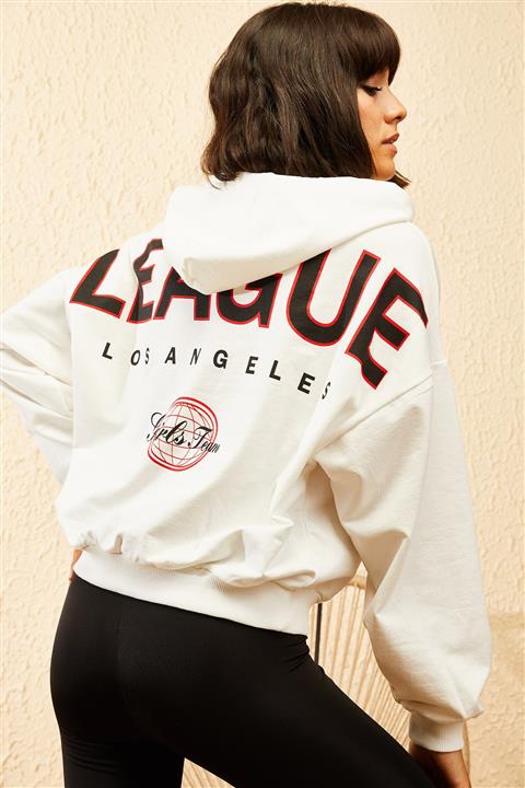 Bianco Lucci Kadın Beyaz Kapüşonlu Baskılı Oversize Sweatsihrt 10121034