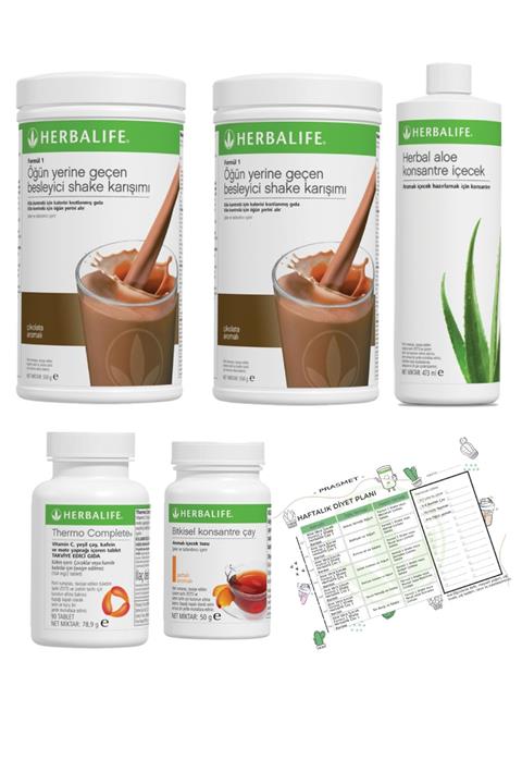 Herbalife Shake Çikolata 2 Adet + Şeftali Çay + Aloe Vera + Thermo Complete + Diyet Listesi Hediye