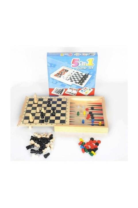 Sedef Ahşap Tavla, Santranç, Dama, Kızma Birader, 9 Taş Oyunu (5 In 1)