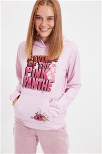 TRENDYOLMİLLA Pembe Pink Panther Lisanslı Baskılı Basic İnce Örme Sweatshirt TWOAW22SW0005